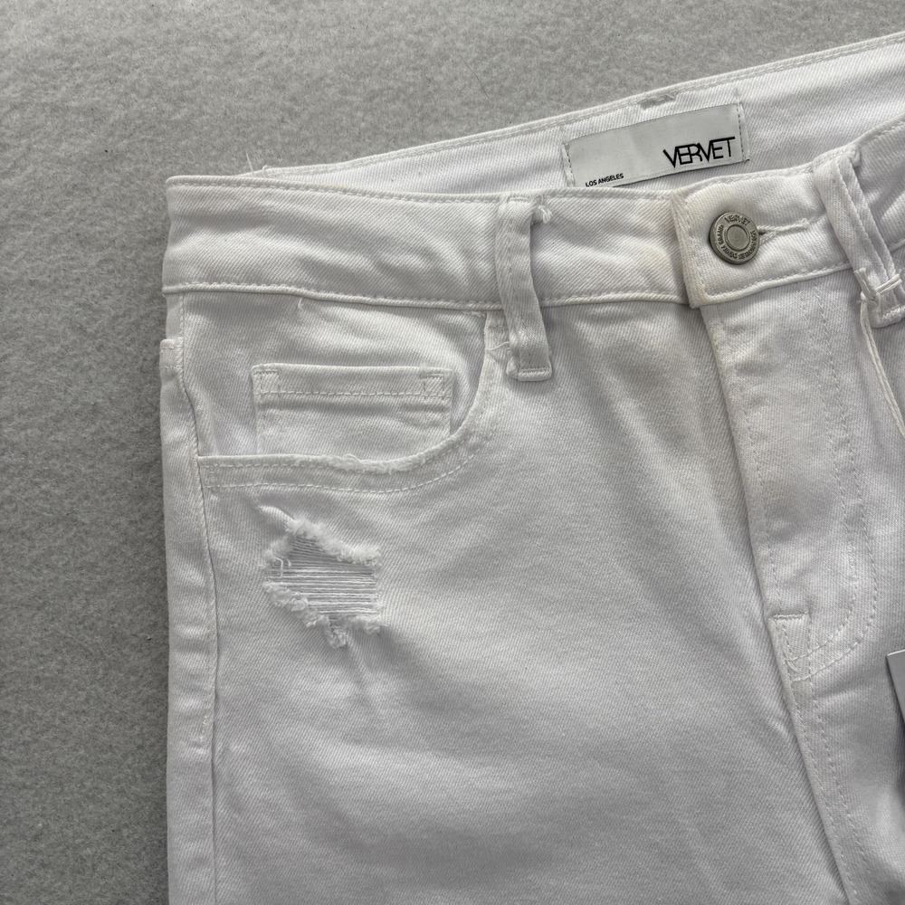 Vervet Skinny Jeans Womens 27 Mid Rise White Distressed Raw Hem Stretch Denim - Picture 3 of 15